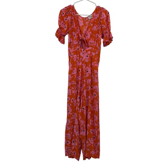 Rue Stiic Naveah Floral Jumpsuit XS Orange PInk Floral Cutout Tie Anthropologie - Picture 6 of 16